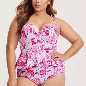 Torrid 2 Floral Peplum Swimsuit Top